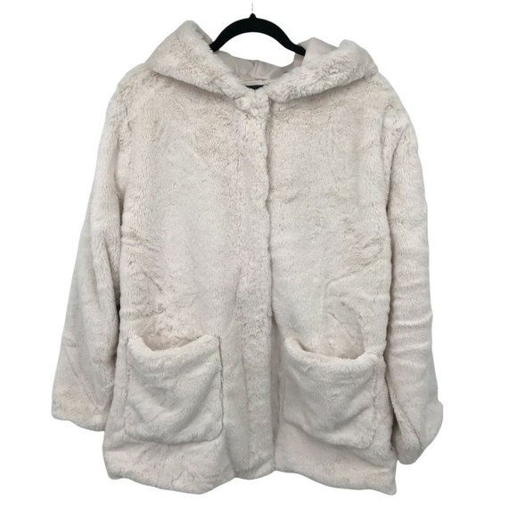 wild fable Jackets & Blazers - Wild Fable Womens Long Sleeve Hooded Soft Cream Snap Lined Faux Fur Coat Size L